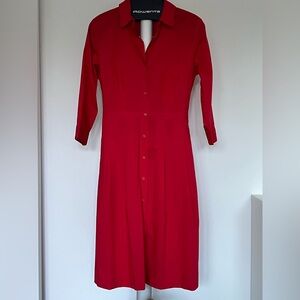 Talbots Vibrant Red 3/4 Sleeve Button-Front Dress